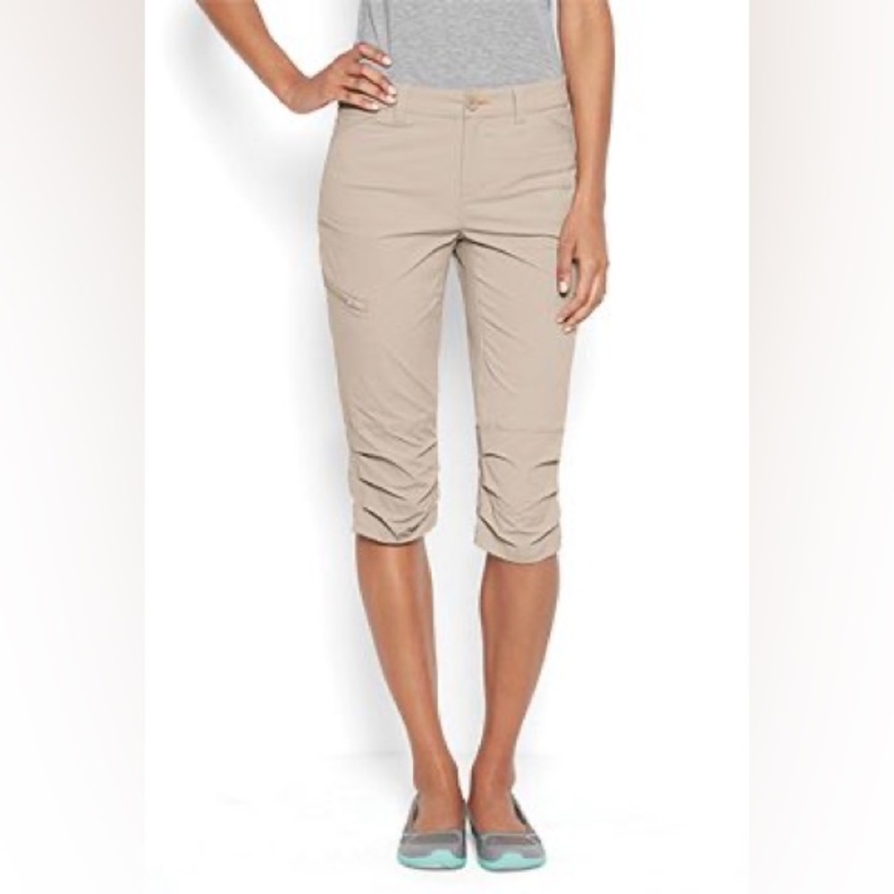 Orvis Jackson Quick-Dry Stretch Capri Below Knee Bermuda Shorts UPD 50 14 Tan